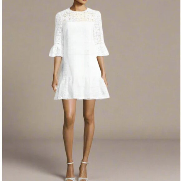 Kate Spade Mini Lace Shift Dress 00 White Ruffled Flounced Hem Floral Lace Lined - Picture 1 of 14